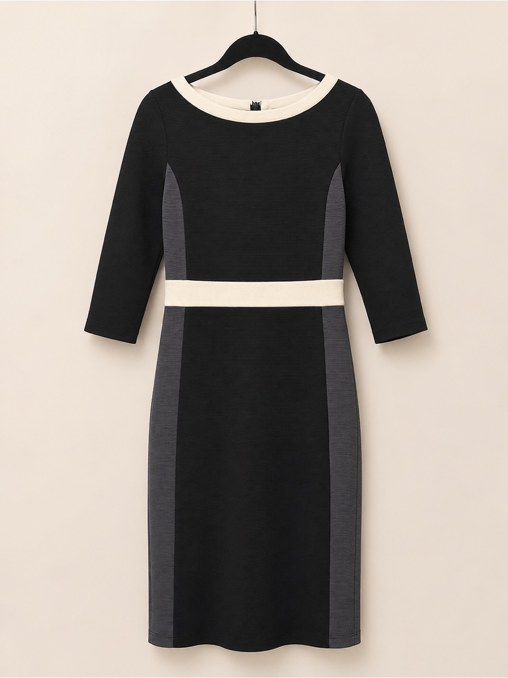Boden Black & Gray Colorblock Midi Sheath Dress with Cream Waist